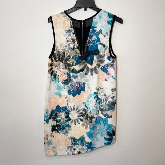 Shilla Womens Revolution Print Asymmetric Mini Shift Dress Blue S Sleeveless NWT - Picture 2 of 8